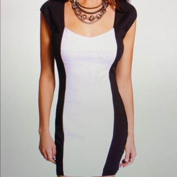 Express Black & White Color-Block Bandage Dress - Picture 6 of 6